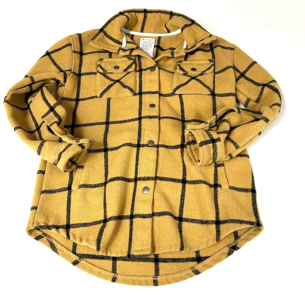 Fornia Youth Kids Size 10 Shacket Button Down Beige Black Fleece Plaid #4087